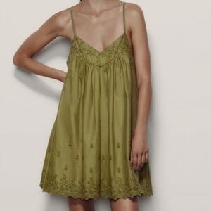 Zara Olive Green Lace Trim Sleep Dress